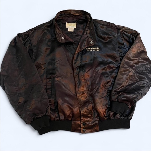 Vintage 90s Empress River Casino Bomber Jacket Brown Satin Acetate Lining 3XL - Picture 1 of 8